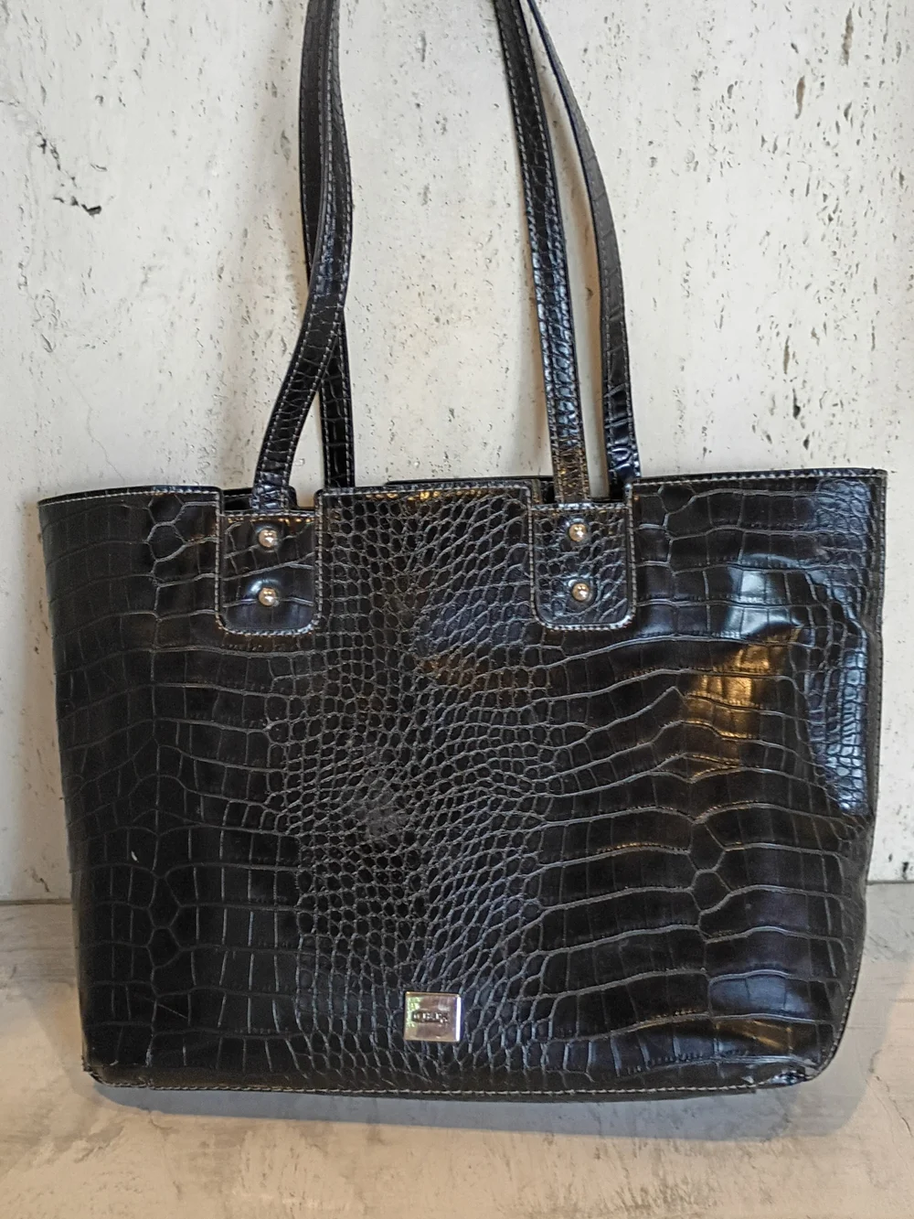 Chaps Black Croc-Embossed Tote with Matching Wristlet